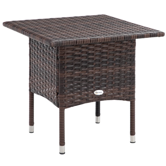 Outsunny Rattan End Table W/ Full Woven Top Outdoor Coffee Table, Brown