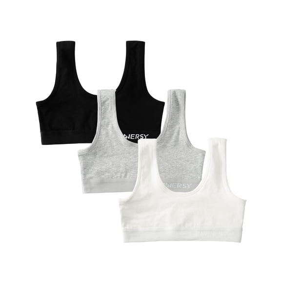 INNERSY Girls Wireless Bras Comfortable Cotton Little Girls Training Bras 3 Pack(Large,Solid Black/Grey/White)