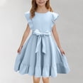thumbnail image 2 of Milgrthf Robe à Volants pour Filles, Ligne A, Évasée, Ceinturée, Robe Décontractée de Fête, Couleur Unie, avec Ceinture, pour Adolescentes de 6 à 16 Ans, Bleu Pâle, 2 of 9