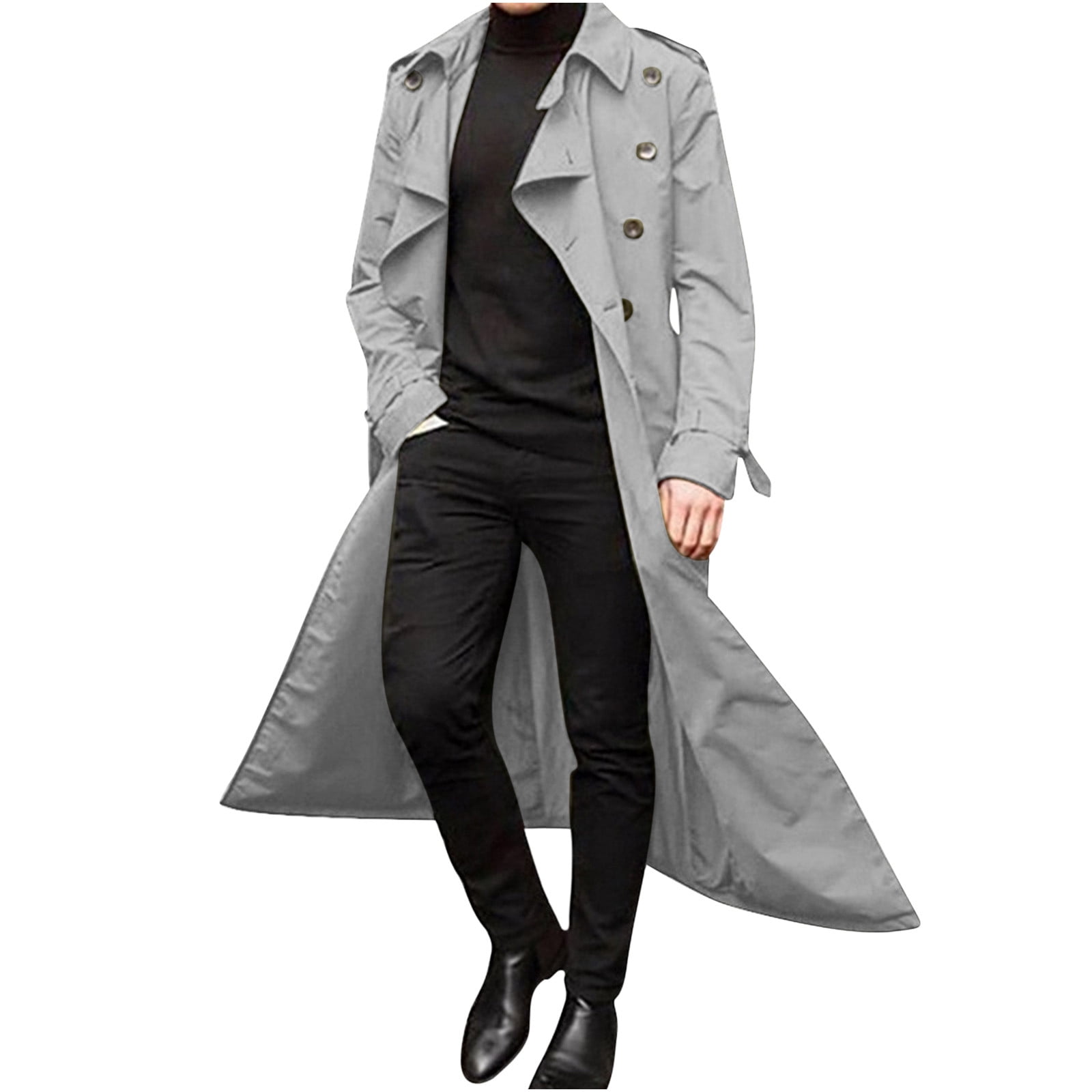 LOVZFMLL Trench Coat for Men Button Down Notched Collar Long