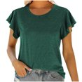 thumbnail image 1 of Birdeem Fashion Women Round Neck Short Sleeve Ruffle Solid T-Shirt Tops Summer Blouse, 1 of 8
