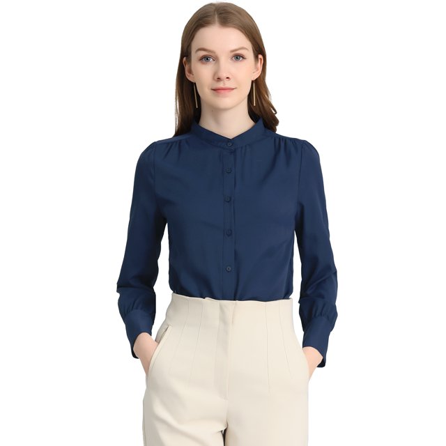 INSPIRE CHIC Women's Stand Collar Button Down Long Sleeve Shirts