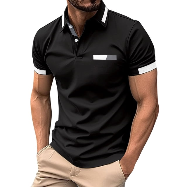 ylioge Mens Golf Tees Short Sleeve Button Collared T Shirts Casual Color-Block Loose Comfort Pullover Relaxed Office Work Tshirts Tops