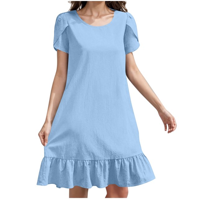 Liquidation d'Été 2025! Robe pour Femme Grande Taille, Liquidation de Robes d'Été pour Femmes, Robe d'Été pour Femme en Coton et Lin à Manches, Ourlet Volanté, Jupe Longue