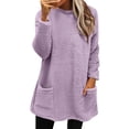 thumbnail image 1 of SNKSDGM Chandails Courts pour Femmes Chandail à Col Rond pour Femmes Chandail Uni d'Automne et d'Hiver Chaud à Col Rond à Manches Longues avec Poche Robe Décontractée Hygiénique TTTTG, 1 of 6