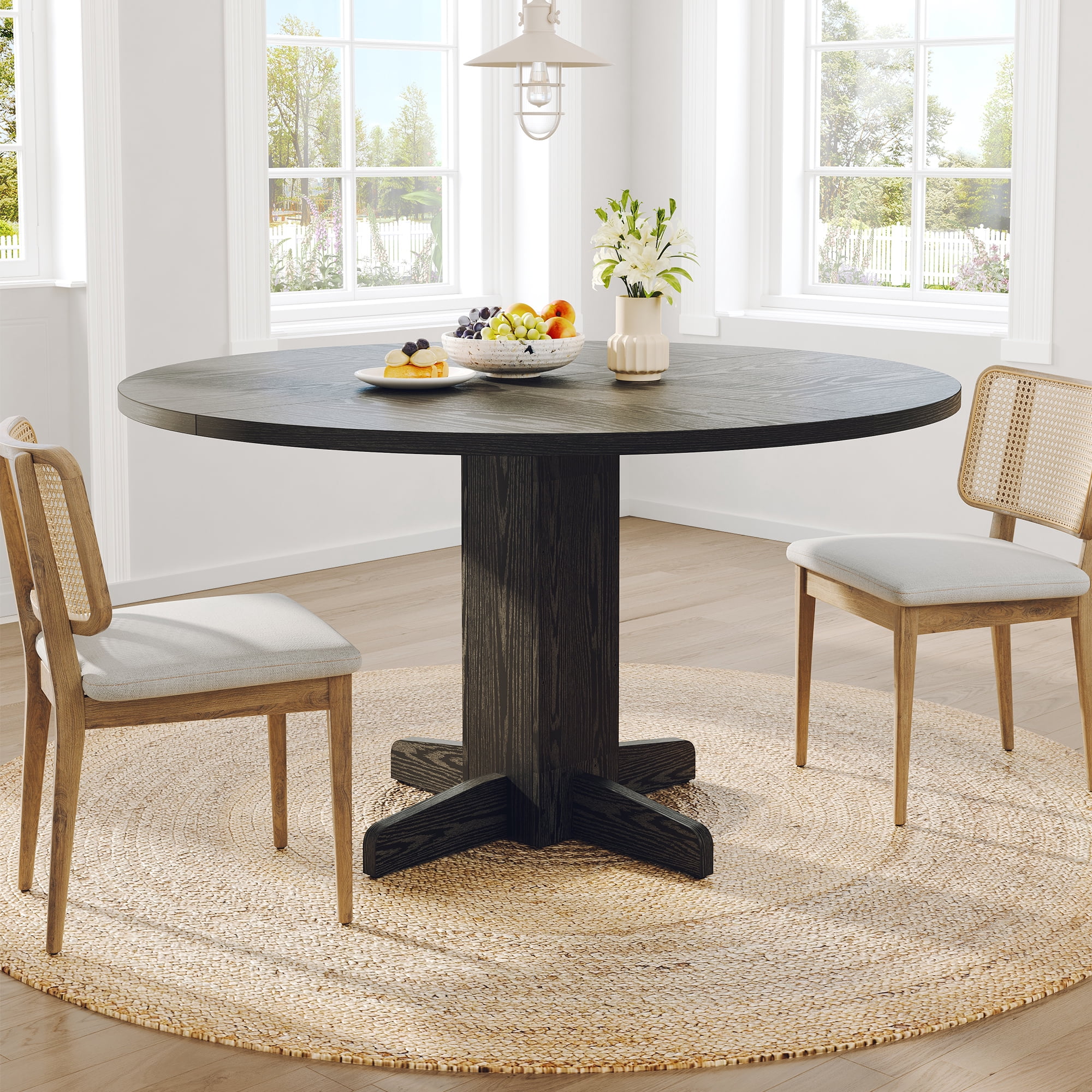 Kojooin 47 in Round Dining Table for 4, Farmhouse Wood Kitchen Table for Dining Room or Small Space Use