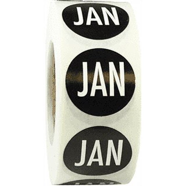 Black January Months of the Year Circle Stickers, 0.75 Inch Round, 500 Labels on a Roll