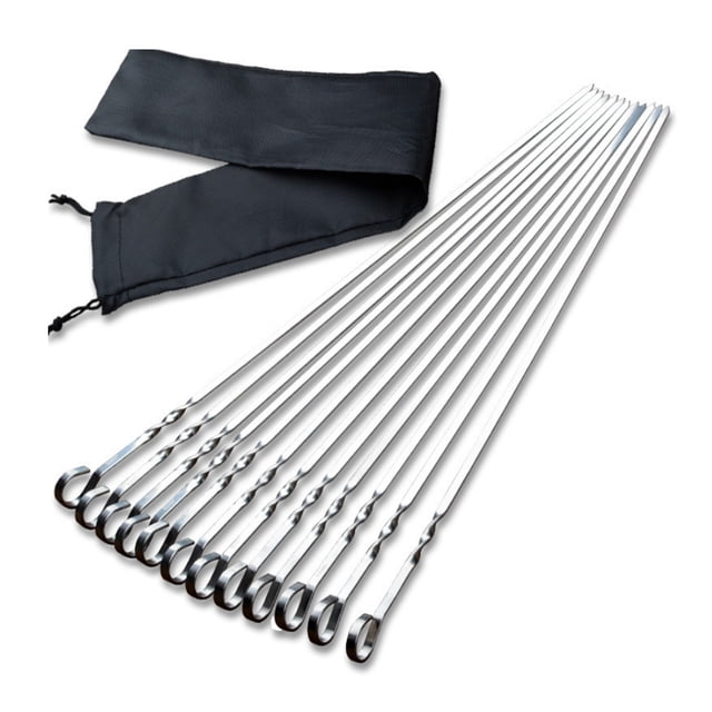 Techinal 12 Pcs Brochettes de Barbecue BBQ en Acier Inoxydable Aiguilles de Gril Bâtons de Kebab avec Sac