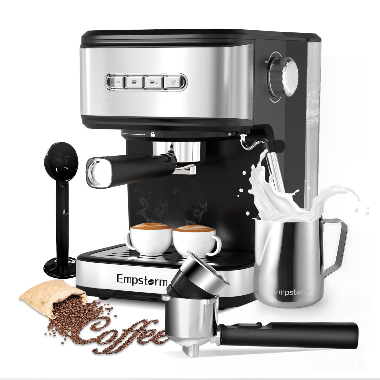 Espresso Machine 20 Bar, 2 in 1 Espresso Maker with Milk Frother Steam Wand for Latte and Cappuccino, Powder and Capsule Portafilter, 50oz Removable