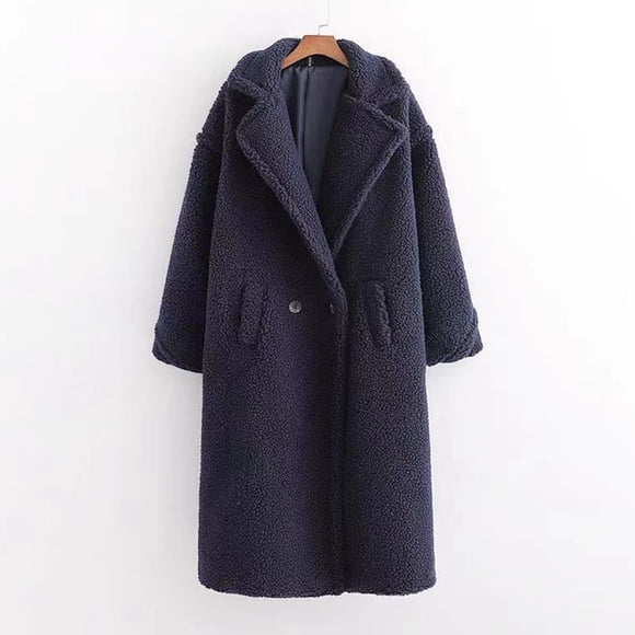 EGNMCR Long Sleeve Hoodless Casual Outwear & Jackets Women's Fall And Winter Solid Color Loose Cardigan Artificial Teddy Long Sleeve Thickened Warm Long Coat Women Coat