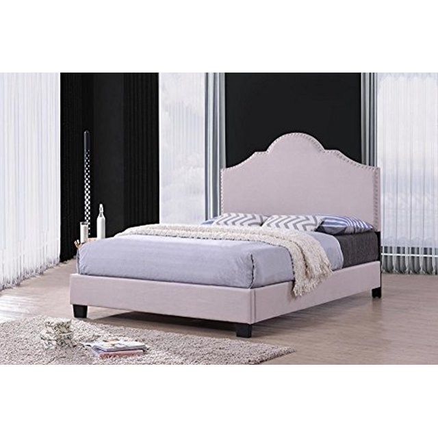 ViscoLogic Series SUNLIGHT Luxury Linen Fabric Upholstered Platform Bed (Apple White)