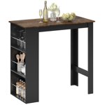 HOMCOM Bar Table Dining Table with 3 Shelves for Kitchen, Rustic Brown