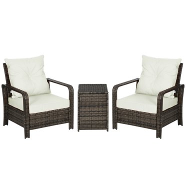 Outsunny Patio Bistro Set PE Rattan Garden Sofa Set 3 Pieces Beige