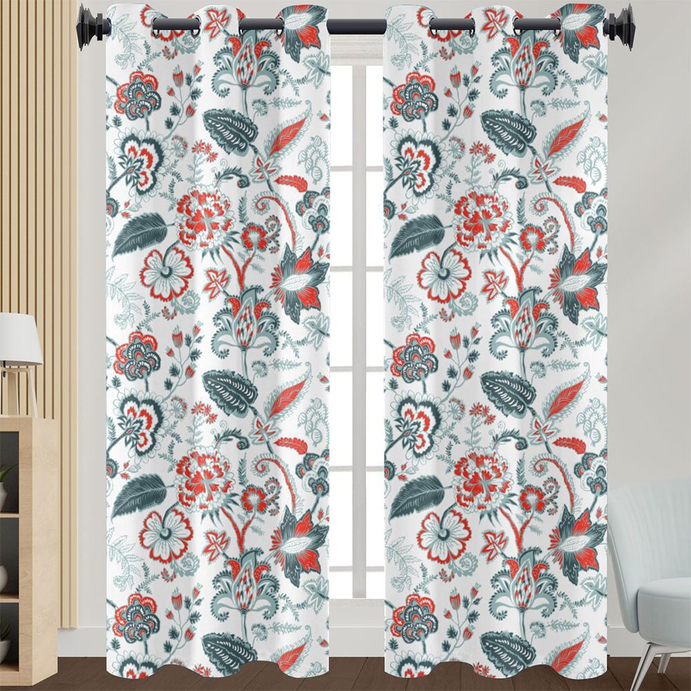 Innerwin Curtain Floral Window Drape Blackout Eyelet Top Panel Grommet Modern Home Decor Light Filtering Style 1 W:52"x H:63"