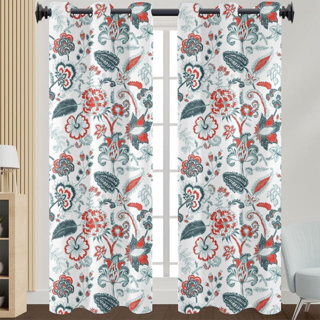 Innerwin Curtain Floral Window Drape Blackout Eyelet Top Panel Grommet Modern Home Decor Light Filtering Style 1 W:43"xH:85"