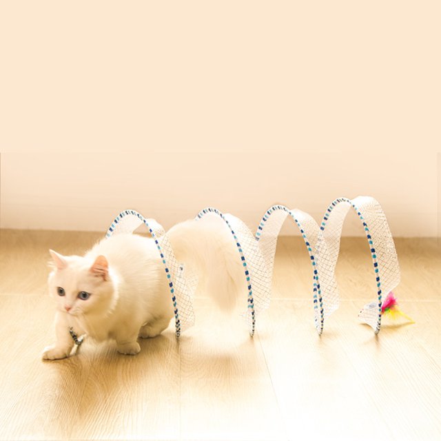 Pet Cat S-type Foldable Tunnel Toy with Feather Pet Interactive Toy Kitten Accessories for Indoor Cats