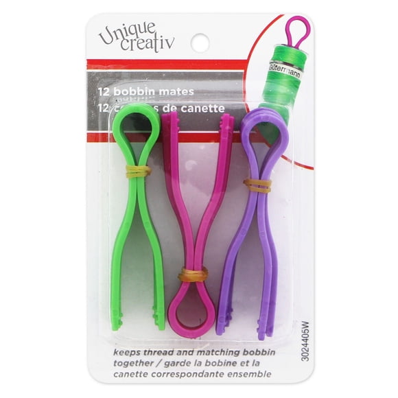 UNIQUE SEWING Bobbin Mates II, Assorted Colours, 12-Pack - Keep Spool & Bobbin Paired, 12pcs