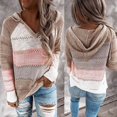 thumbnail image 4 of Women's Casual Striped Button Front Drop Shoulder Long Sleeve Hooded Sweater Top, 4 of 6