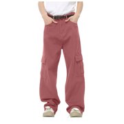 Ketyyh-chn99 Mens Jeans Skinny Stretch Men's Pocket Loose Jeans Street Color Large Pocket Solid Color Casual Jeans Size for M,Pink