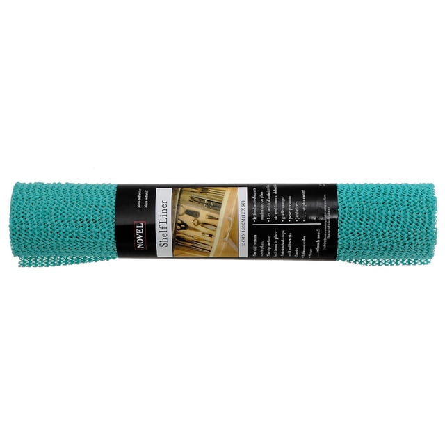 Tapis Antidérapant en Pvc (Sarcelle) (12 Pouces X 60 Pouces) - Ensemble de 6 Tapis en Maille Pvc Roulés Couleur Sarcelle avec Étiquette Noire Indiquant l'Organisation du Tiroir de Cuisine, Idéal pour les Doublures de Tiroir de Cuisine et le Rangement des Ustensiles, Imperméable, Réutilisable et Facile à Nettoyer.