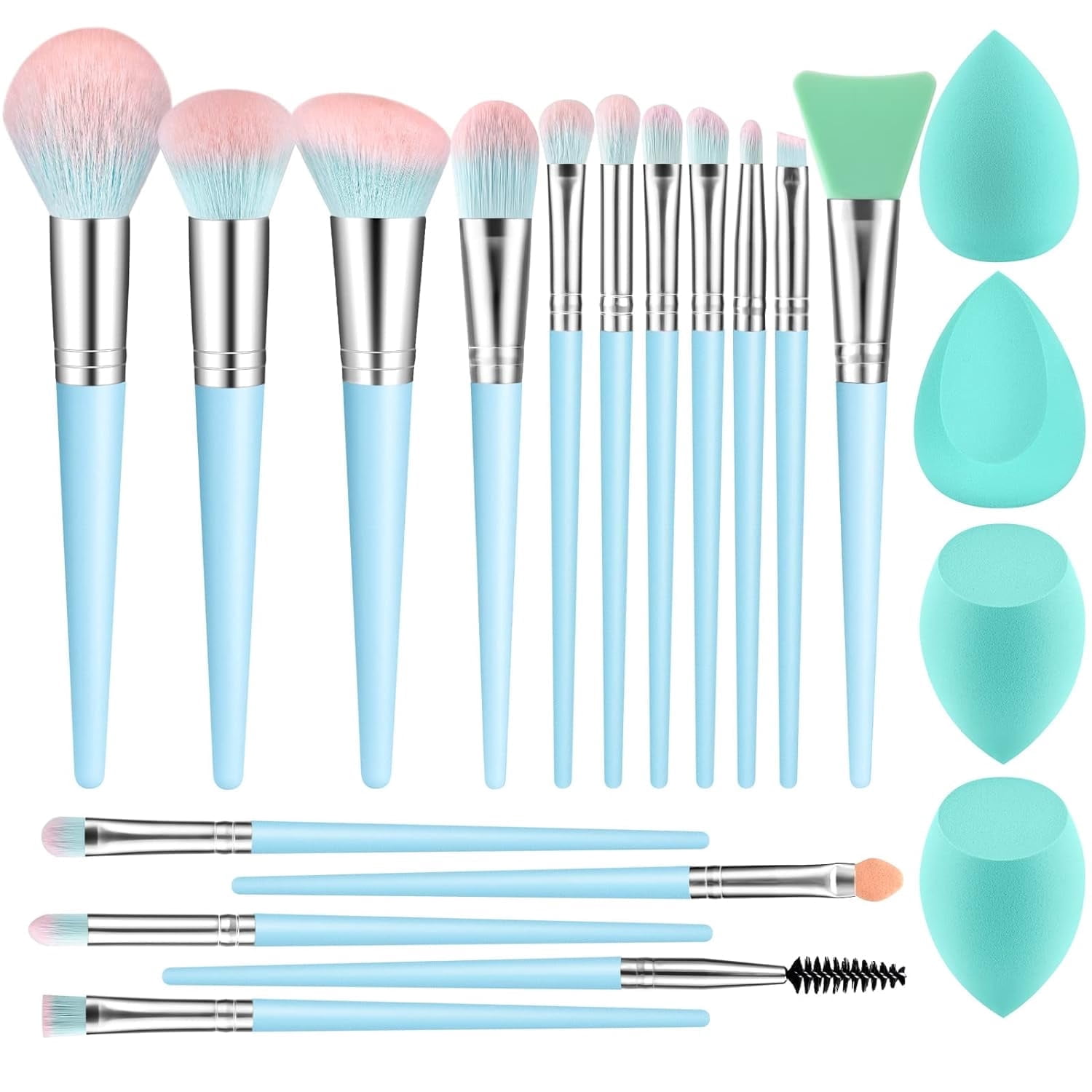 DUAIU Brushes Make up Makeup Brushes 16pcs Professional Makeup Brush with Makeup Sponge Set Premium Synthetic Foundation Kabuki Eyebrow Concealers Blending Eye Shadow Tool Kit (Blue)