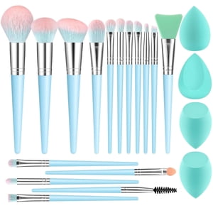 DUAIU Brosses Maquillage Brosses 16pcs Brosse de maquillage professionnelle avec ensemble d'éponges de maquillage Premium Synthétique Fondation Kabuki Concealers de sourcils mélangeant l'Ombre des yeux Kit d'outil (bleu)