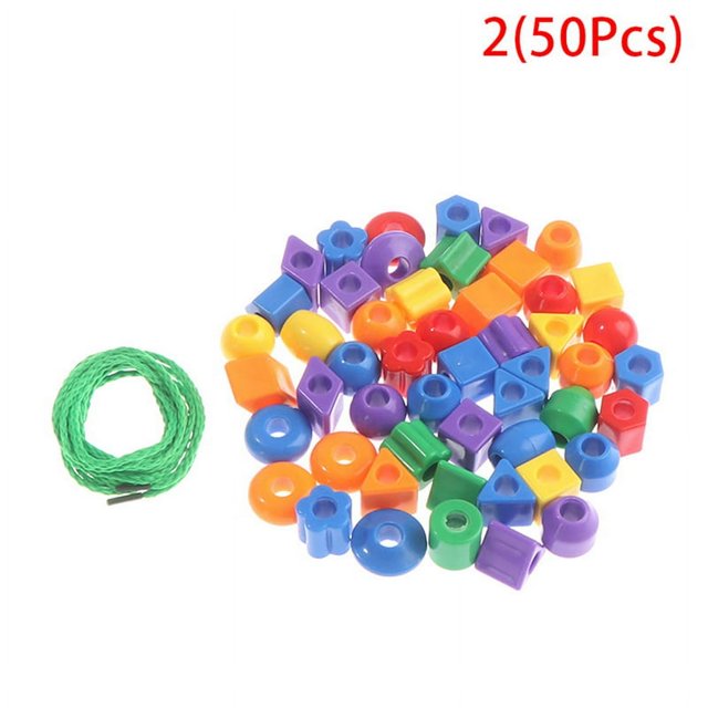 50 Pcs Perles Jouets Géométriques Perles d'Enfilage Jeu Éducatif
