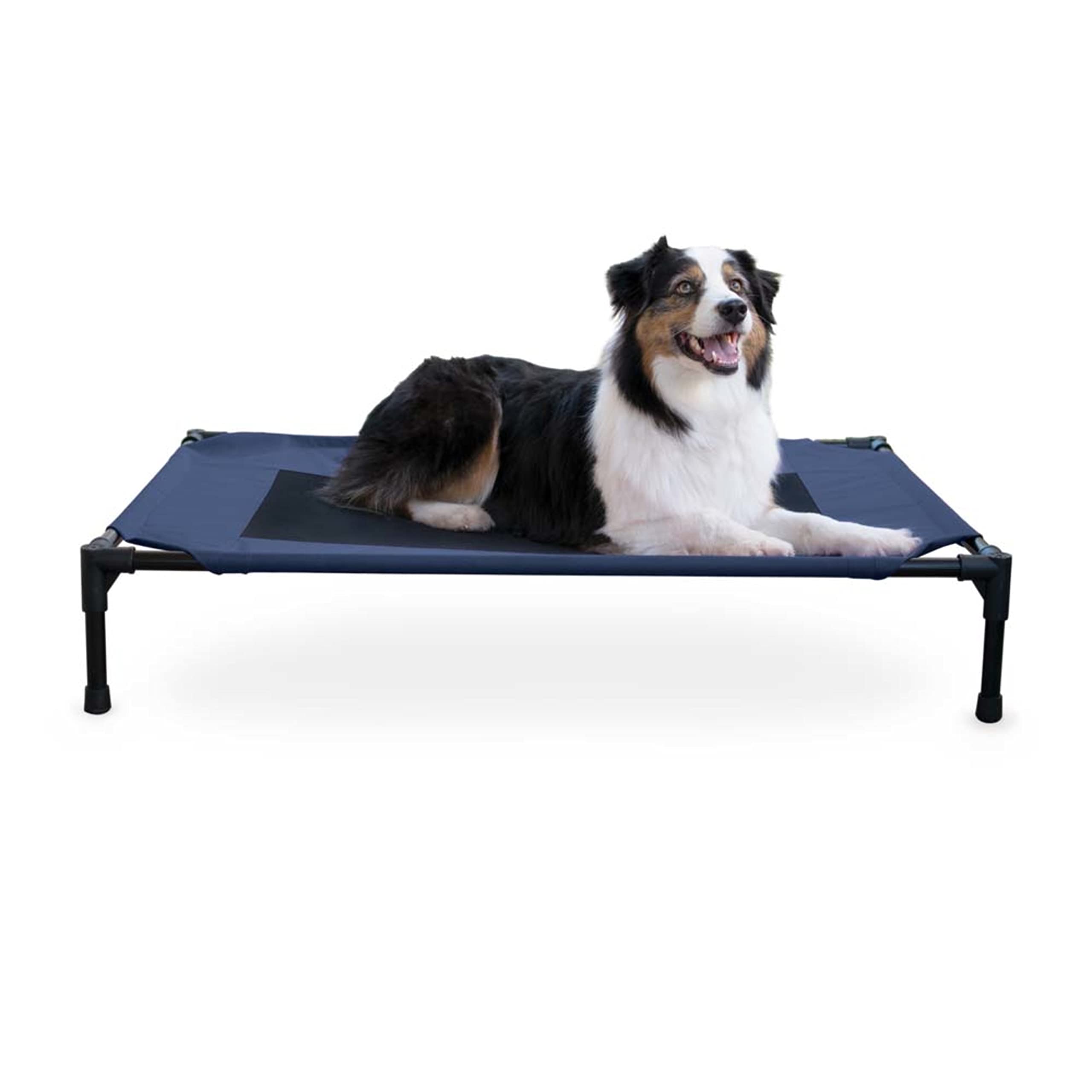 K&H Pet Products Outdoor Elevated Dog Cot, Breathable Cooling Elevated Cot Hammock Pet Bed for Large Dogs, Washable Mesh Cover, Raised Metal Frame, Collapsible, Portable - Large 42 X 30in Blue