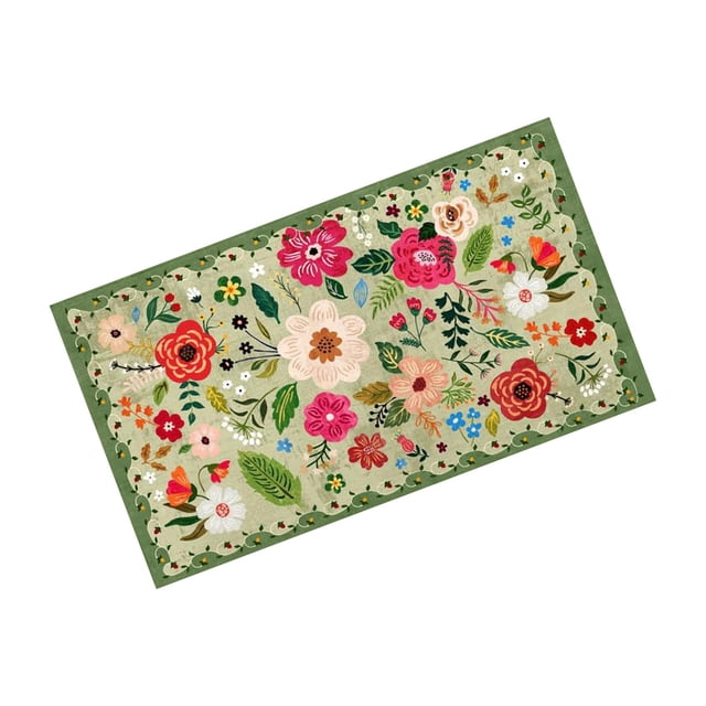 Retro Floral Pattern Floormat for Indoor Living Areas with Non- Water Absorbent Polyester Carpet for Home Décor and Everyday Use