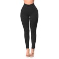 thumbnail image 2 of Women Mid Waisted Skinny Hole Denim Button Stretch Slim Pants Calf Length Jeans, 2 of 4
