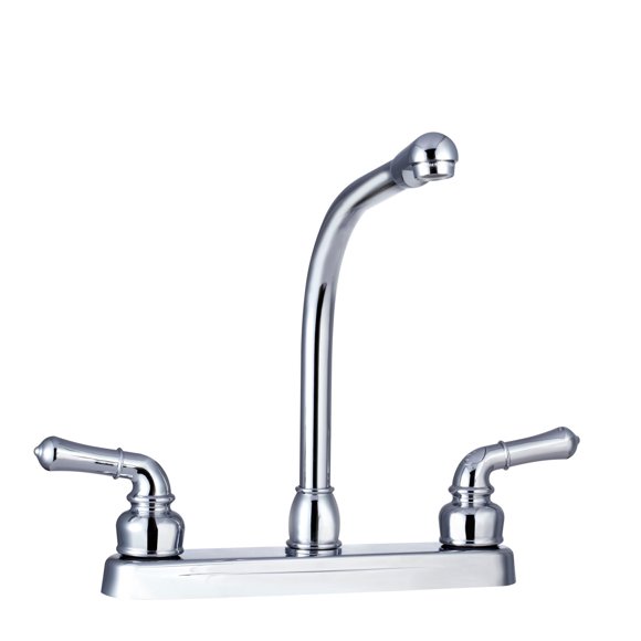 Dura Faucet Faucet DF-PK210C-CP Classical Series; Used For Kitchen; Single Piece 8 Inch Deck Mount; 10 Inch Hi-Rise Classical Spout; 2 Teapot Classical Handle; Chrome Plated/Plastic Body/Brass Spout