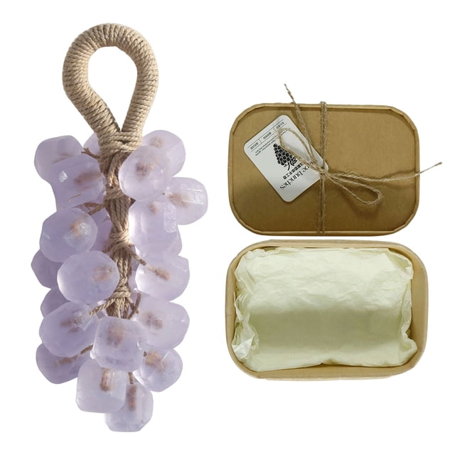 Crystal Grape Soap 2 - Light Purple Gem, Grape Soap On A Rope Handmade Grapes Cluster Shaped Soaps & Body Grapes Bunch Soaps For Shower Hanging For Kitchens Or Bathrooms DIY Home Decor,Air Freshening