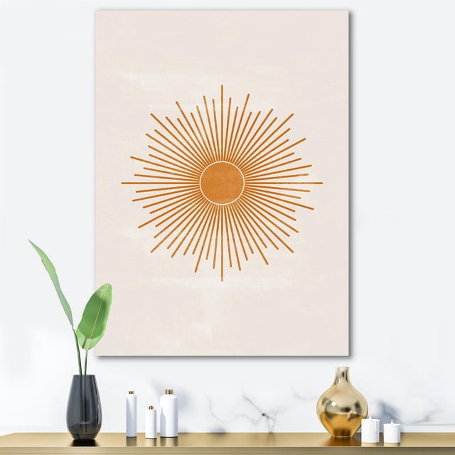 Designart Impression Soleil Orange II Art Mural sur Toile avec une Rafale de Soleil Géométrique Centrée de Rayons Orange Rayonnant d'Un Cercle Uni sur un Fond beige, Enveloppé dans une Toile en Coton de Qualité Supérieure, Prêt à Accrocher dans des Contextes de Déco Maison Modernes.