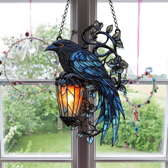 RKSTN Crow decorations Gothic Hanging Ornament Catch The Sun Gothic Crow On Lantern Decoration Lantern 2D