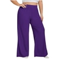 thumbnail image 2 of Timegard Plus Size Pants for Women High Waist Ruched Loose Comfy Lounge Pants Wide Leg Workout Trousers, 2 of 6