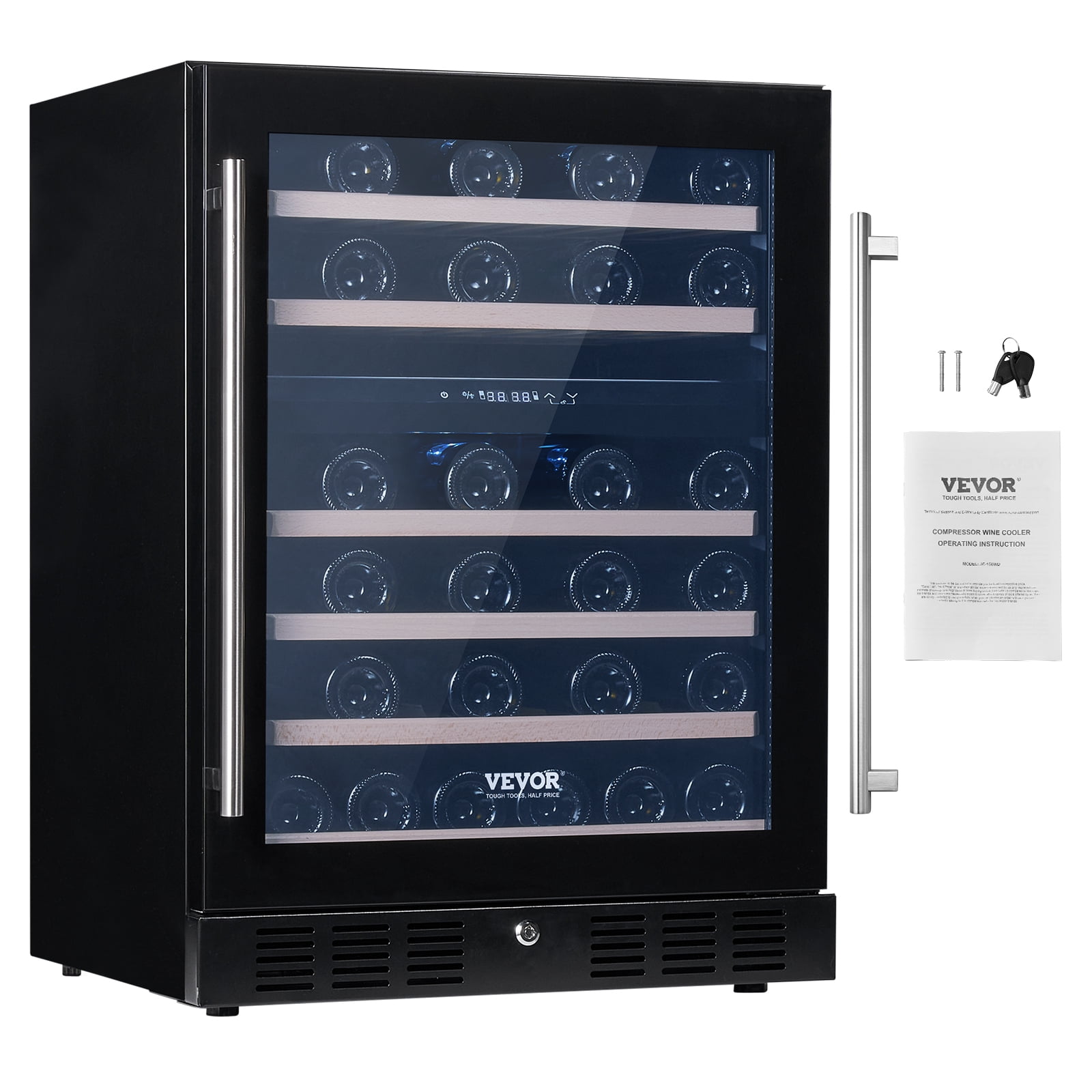 VEVOR Wine Cooler, 46 Bottles Under Counter Built-in or Freestanding Wine Refrigerator, Dual Zone Beverage Cooler with Blue LED Light