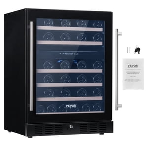 VEVOR Refroidisseur de vin, 46 Bouteilles sous comptoir Réfrigérateur à vin intégré ou autonome, refroidisseur à double zone avec bleu LED lampe