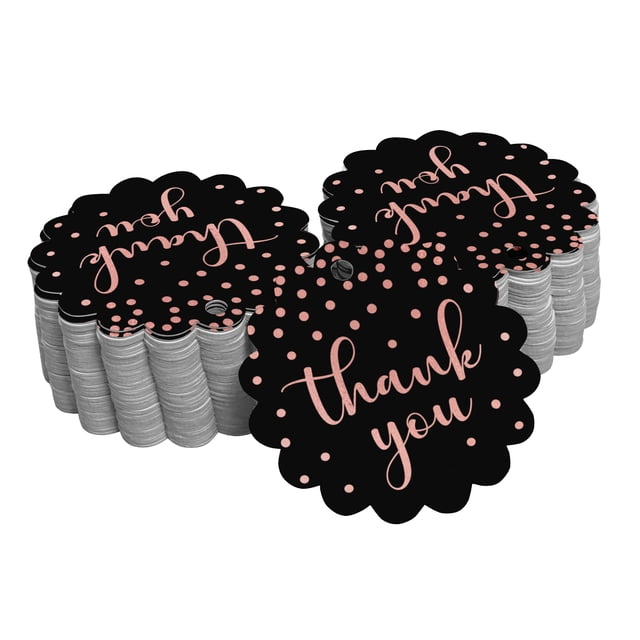Inkdotpot Étiquettes en Vraie Feuille d'Or Rose Merci pour Douche Nuptiale Étiquettes en Papier à Accrocher 50 Pcs
