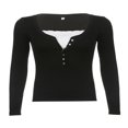 thumbnail image 4 of Women Vintage 2000s Long Sleeve T-Shirts Casual Lace Patchwork Square Neck Pullover Tops Fall Spring Slim Tees Grey M, 4 of 6