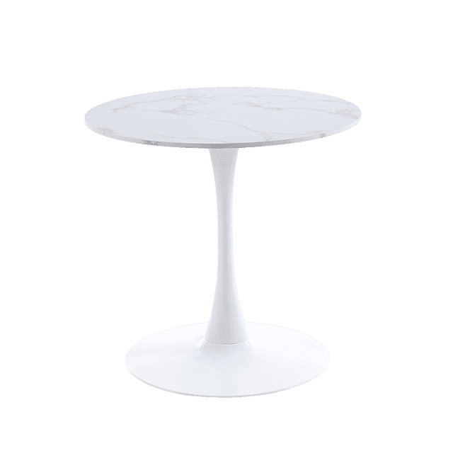 Velets Tulip Mid Century Modern Dining Table/Coffee Table with Round Top & Pedestal Base, Functional Table for Dining & Living Room - Perfect for Breakfast Nooks & Kitchens (White-Marble Top, 32")