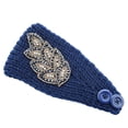 thumbnail image 1 of Crochet Headbands Winter Leaves Pattern with Rhinestones Windproof Warm Rhinestones Elastic Head Protector Wide Warm Chunky Hair Accessories for Girls Navy, 1 of 7