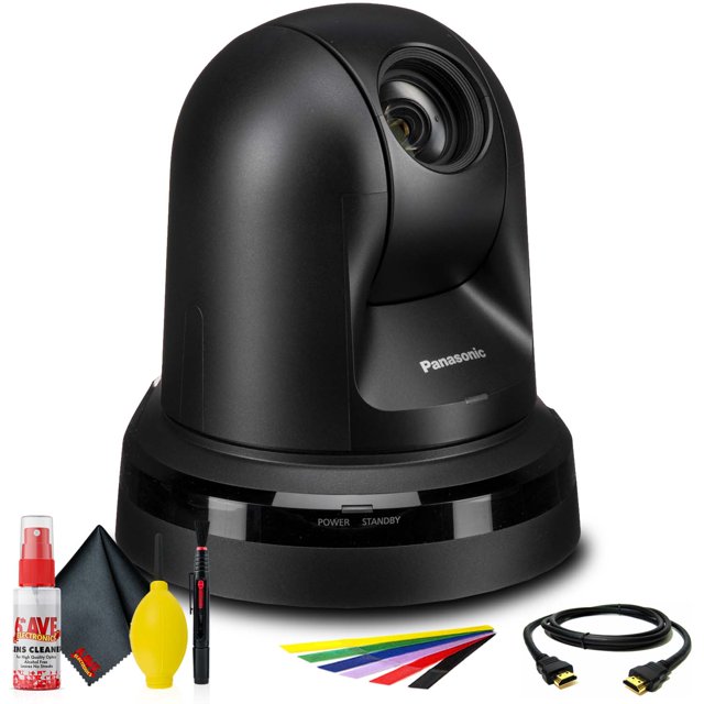 Panasonic AW-HE38K 22x Zoom PTZ Camera with HDMI Output (Black) (AW-HE38HKPJ) + Deluxe Cleaning Set + HDMI Cable + Velcro Straps -Base Bundle