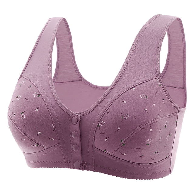 Timegard Womens Wireless Bras with Support Plus Size Front Closure Button Print Comfort Seniors Bralette