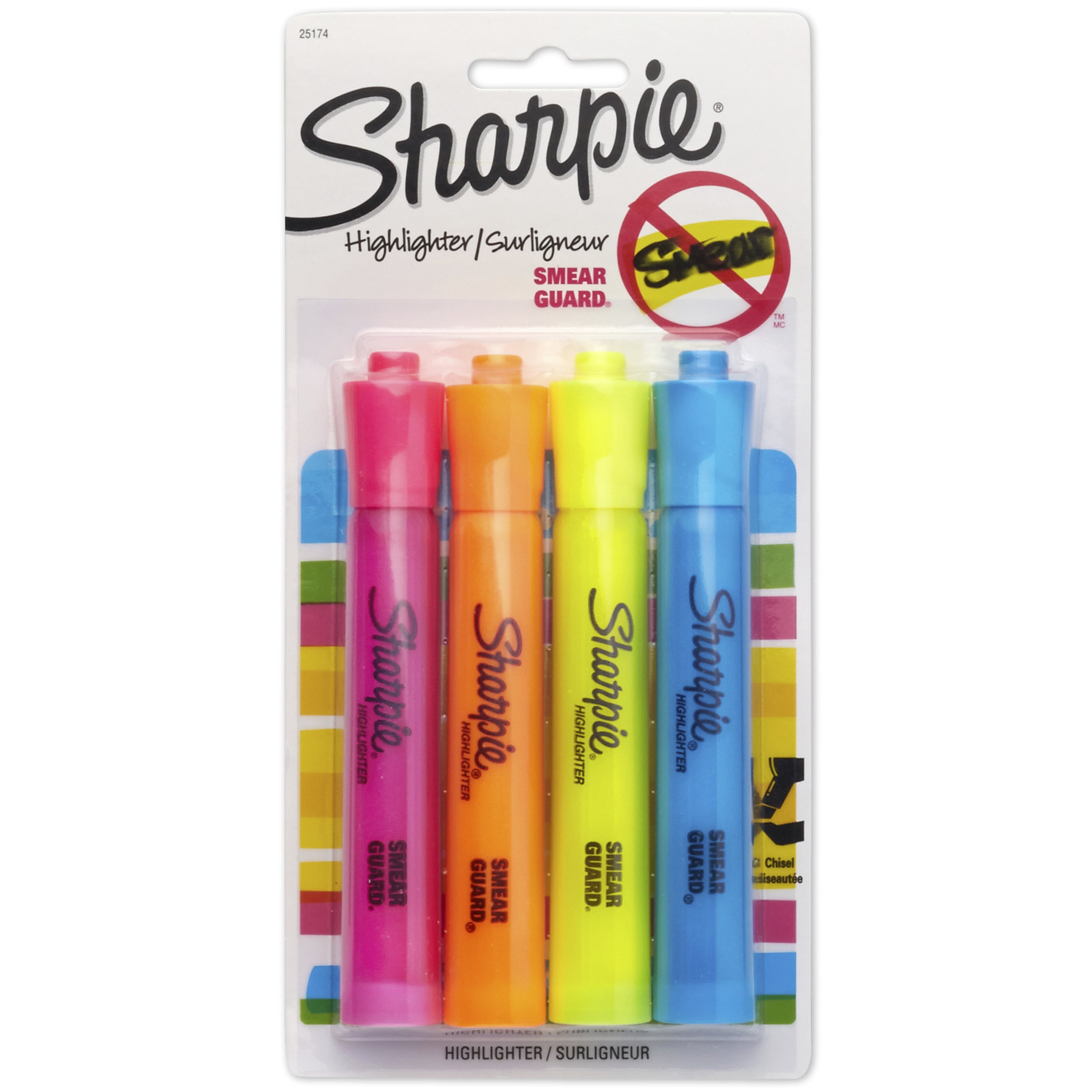 Surligneurs à réservoir Sharpie, pointe biseautée, couleurs assorties, 4 unités