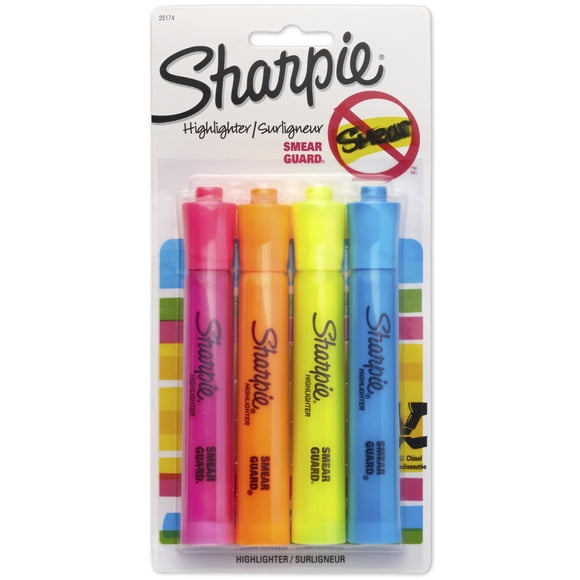 Surligneurs à réservoir Sharpie, pointe biseautée, couleurs assorties, 4 unités