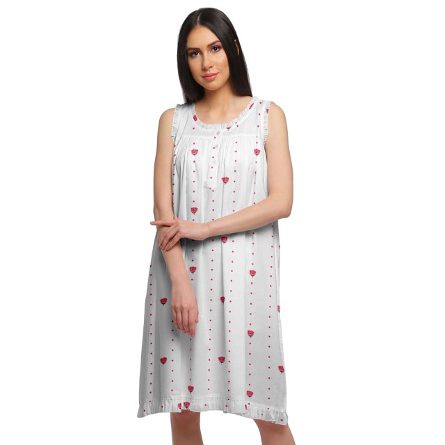 Moomaya Robe de Nuit Trapèze Sans Manches Imprimée pour Femme en Coton