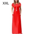 thumbnail image 2 of keepw Robe Longue Décontractée pour Femmes Couleur Unie Manches Courtes Maxi Robe avec Rouge TTG, 2 of 6