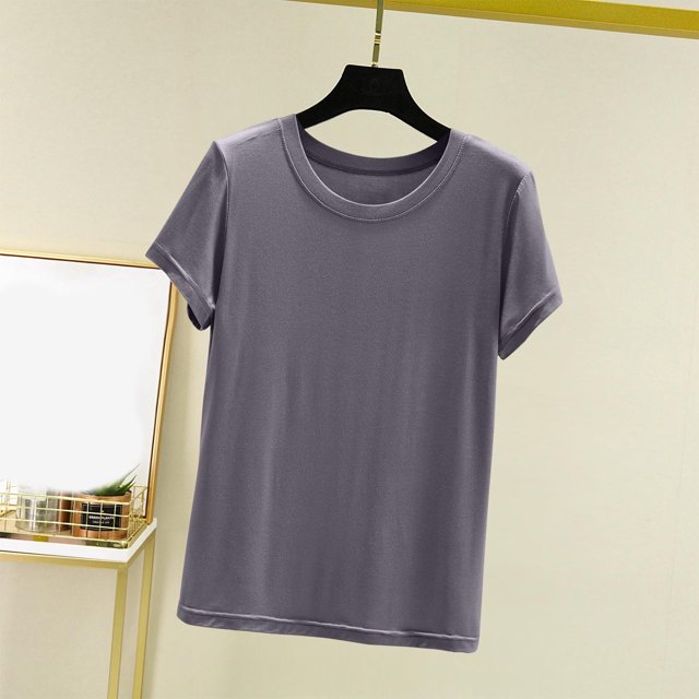 Weiqiqre T-Shirt à Col Rond pour Femme à Manches Courtes Ajusté T-Shirt Mince Uni Haut de Pyjama Pyjama à Manches Courtes