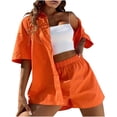thumbnail image 1 of Birdeem Womens Spring and Summer Fashion Slim Button-Up Top Casual Shorts Solid Color Top/Shirt Suit, 1 of 5