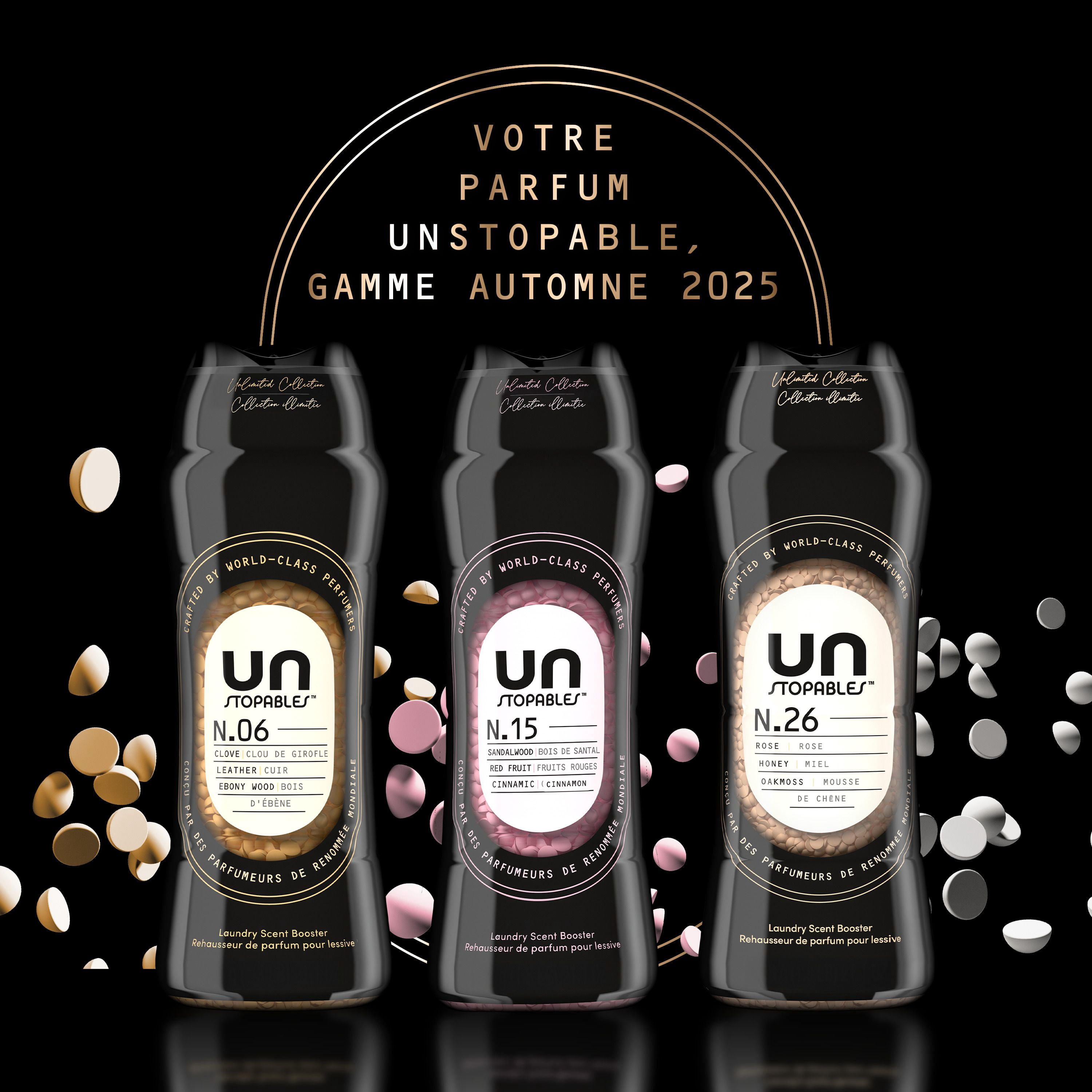 Perles rehausse-parfum pour la lessive Downy Unstopables collection Illimitée, nº 15, parfum fin, perles parfumées pour une fraîcheur longue durée